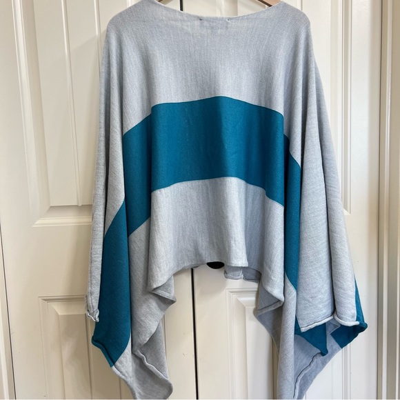 Adele Fado Womens Italian Wool Poncho in Gray & Turquoise, One Size NWT - Picture 6 of 7